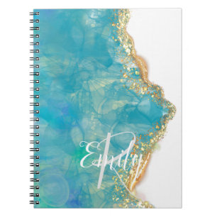 Carnet Marbre d'Agate turquoise et blanc Nom Abstrait Mon