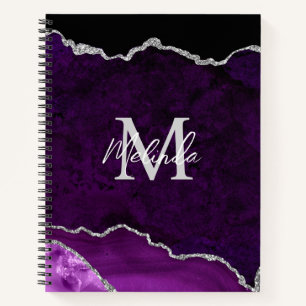Carnet Marbre d'agate violet et argent