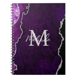 Carnet Marbre d'agate violet et argent