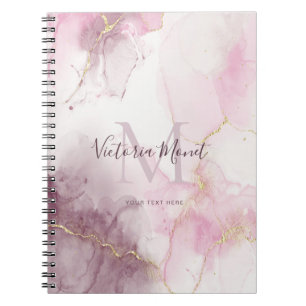 Carnet Marbre de la veine d'or rose mauve Script Photo