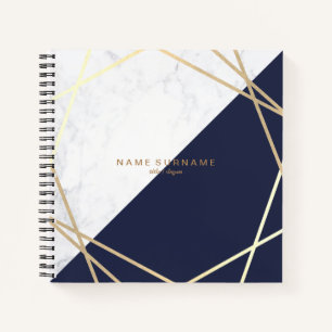 Carnet Marbre moderne Motif géométrique Or Midnight Blu