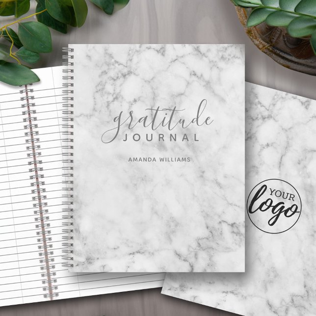 Carnet Marbre Motif Gratitude - photo/logo arrière (Personalized notebook with an area for photos and text - option for different inside pages and coils)