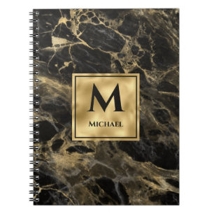 Carnet Marbre noir et or Monogramme Élégance Luxe