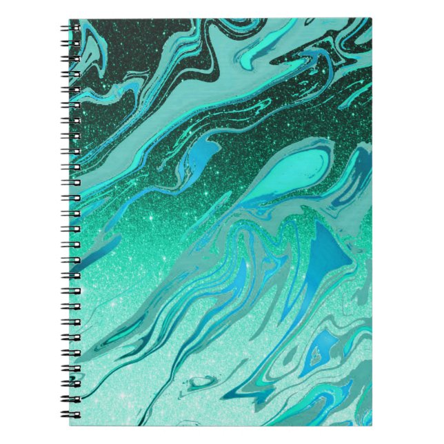 Carnet Marbre parties scintillant turquoise (Devant)