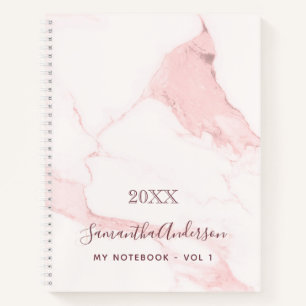 Carnet Marbre rose blush nom entreprise élégant