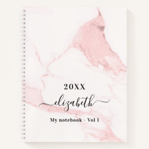 Carnet Marbre rose blush nom entreprise élégant