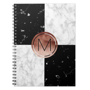 Carnet Marbre rose de blanc de noir d'or de monogramme