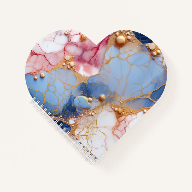 Carnet Marbre Rose et Saphir avec Perles Dorées (Devant)