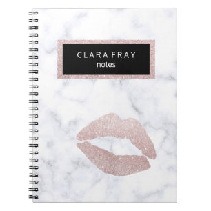 Carnet marbre rose girly élégant de blanc de lèvres de