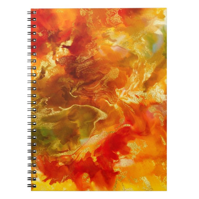 Carnet Marbre rouge, orange, or & jaune (Devant)