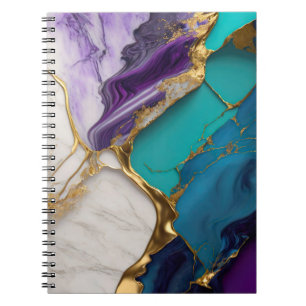 Carnet Marbre Royal Sarcelle & Améthyste avec Veines d'Or