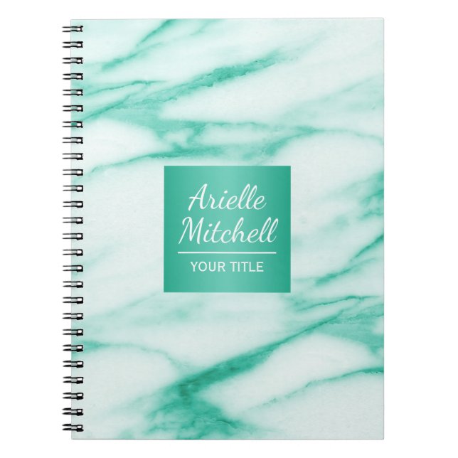 Carnet Marbre Turquoise professionnel élégant avec nom (Devant)