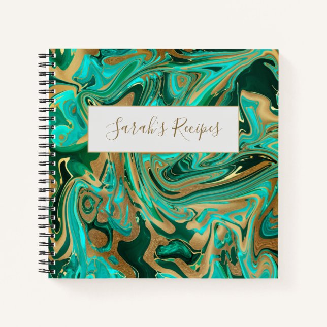 Carnet Marbre vert et or liquide (Devant)