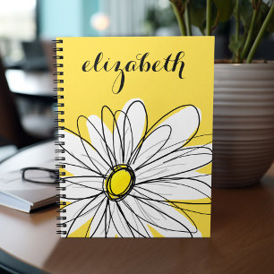 Carnet Marguerite lunaire jaune et blanc avec texte perso