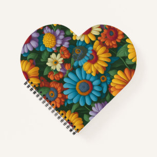 Carnet Marguerites colorées de style les années 70 rétro
