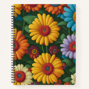 Carnet Marguerites colorées de style les années 70 rétro