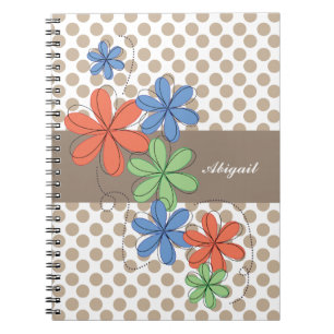 Carnet Marguerites colorées, pois brun, personnalisé