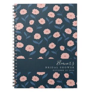 Carnet Mariage Bohème Personnalisé Navy et Rose Fleurie