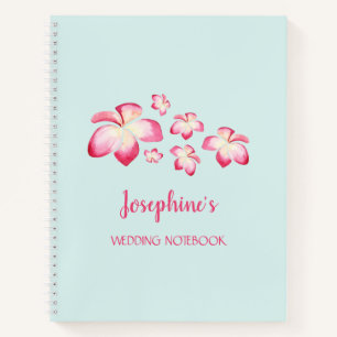 Carnet Mariage d'aquarelle rose de la Plumeria tropicale