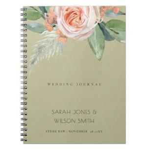 CARNET MARIAGE DE FOLIAGE VERT DE FLEURS DE PÊCHE EN COUL