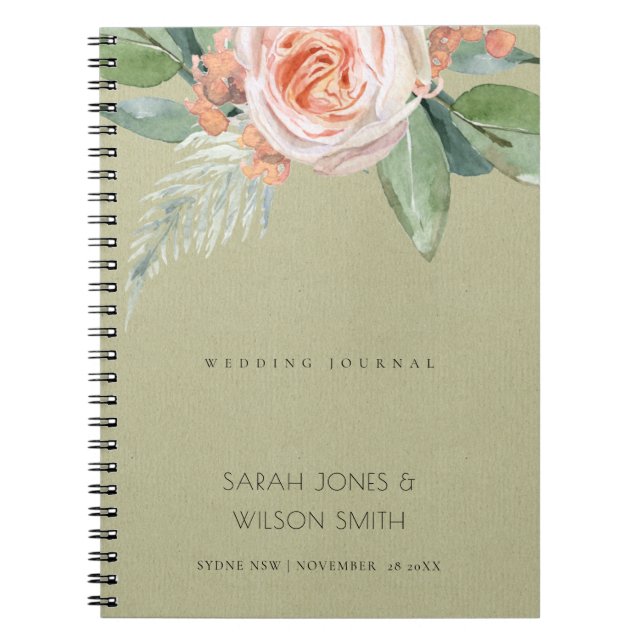 CARNET MARIAGE DE FOLIAGE VERT DE FLEURS DE PÊCHE EN COUL (Devant)