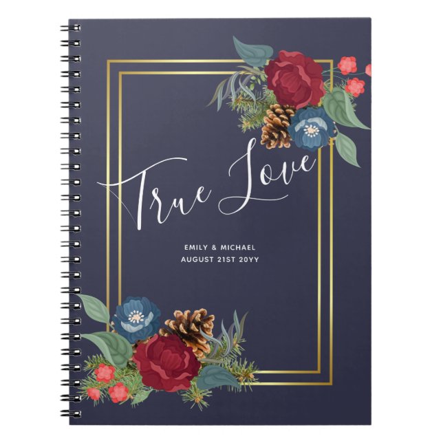 Carnet Mariage d'hiver Bourgogne Turquoise Bleu moderne (Devant)