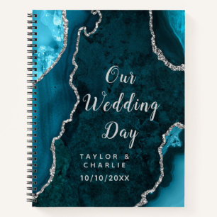 Carnet Mariage en marbre bleu turquoise et gris argenté