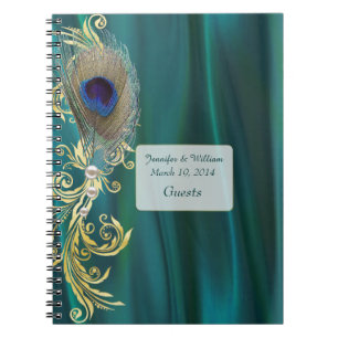 Carnet Mariage en satin turquoise et plumes de pao