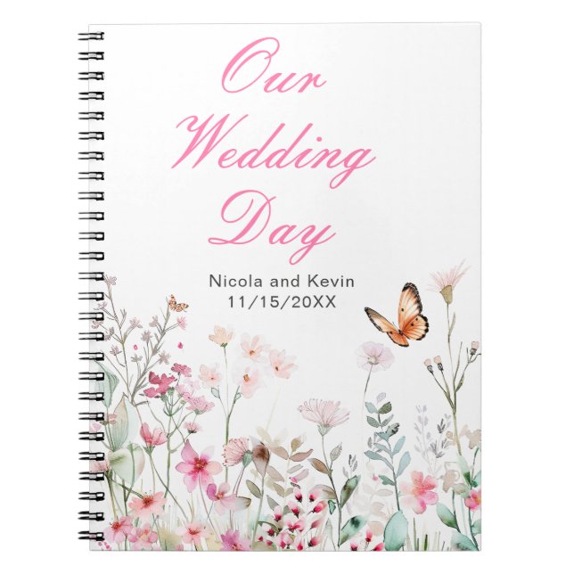 Carnet Mariage floral à papillon rose profond du printemp (Devant)