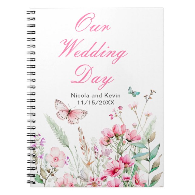 Carnet Mariage floral papillon rose de printemps (Devant)