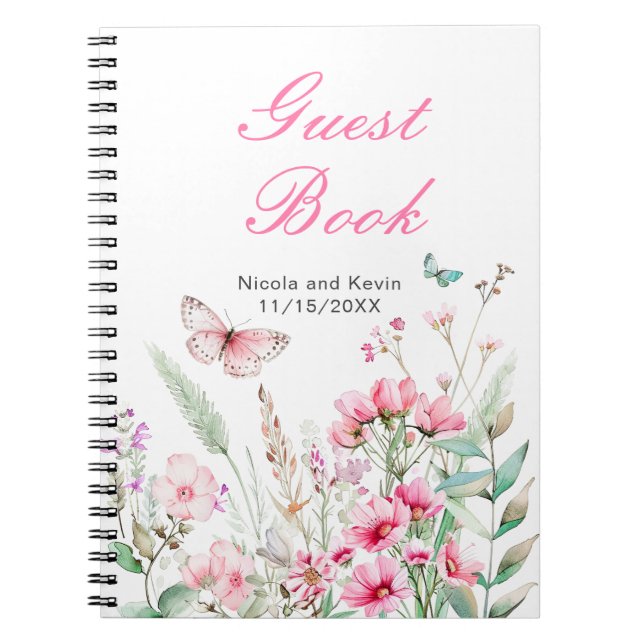 Carnet Mariage floral papillon rose de printemps (Devant)