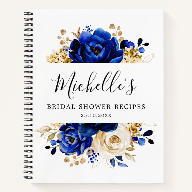 Carnet Mariage Royal Bleu Jaune Or Fleurs Shower (Devant)