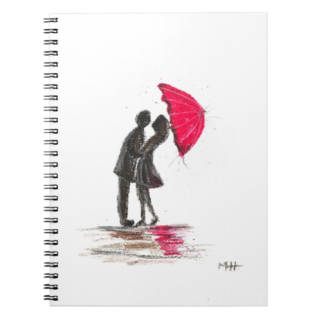 Carnet Mariage rustique parapluie rouge couple en amour c (Devant)