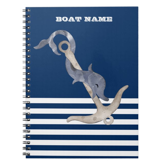 Carnet Marin Ancre Naútíque Dauphín Bleu Marine Rayé (Devant)