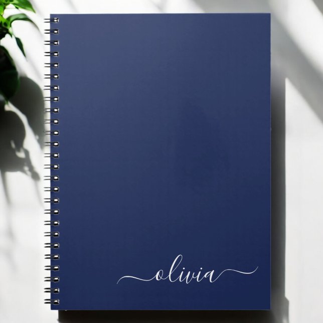Carnet Marine Bleu Blanc moderne Script Girl Monogramme N (Créateur téléchargé)