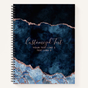Carnet Marine Bleu & Rose or Aquarelle marbre Agate Gilt