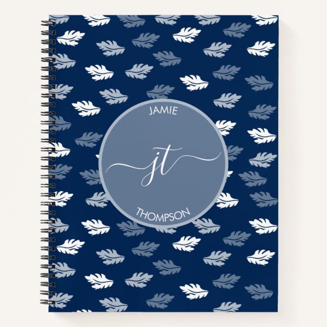 Carnet Marine Blue Antique Feuille Motif Monogramme (Devant)