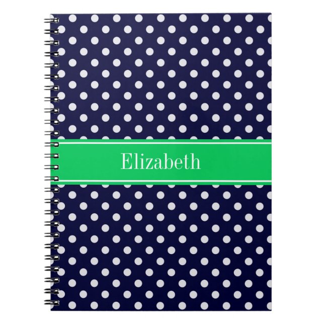 Carnet Marine Blue Wt Polka Dot Emerald Nom vert Monogram (Devant)