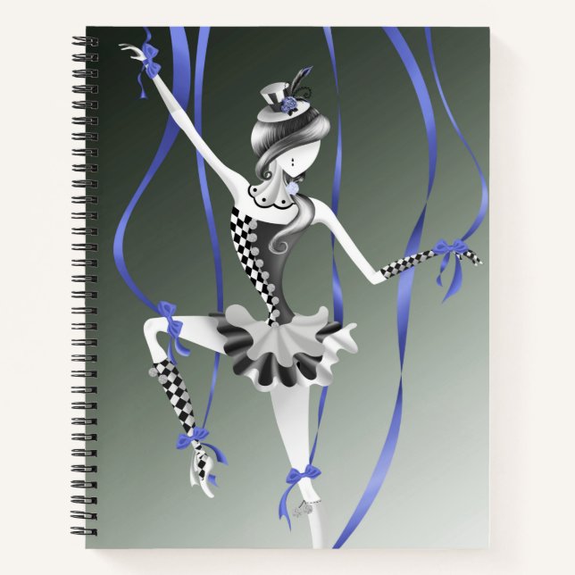 Carnet Marionnette de ballerine excentrique Rubans bleus  (Devant)
