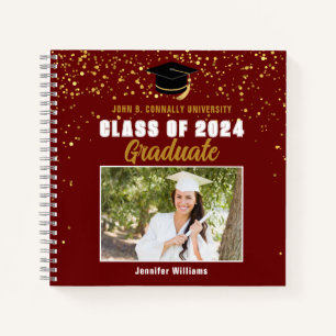 Carnet Maroon Gold Graduation Photo Autograph Invité