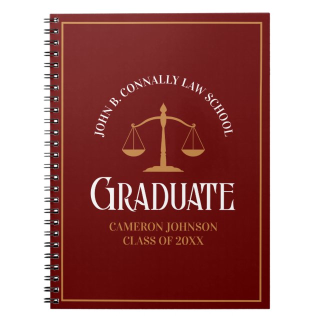 Carnet Maroon Gold Law School Graduation personnalisée (Devant)
