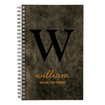 Marque Monogram cuir noir nom en écriture dorée