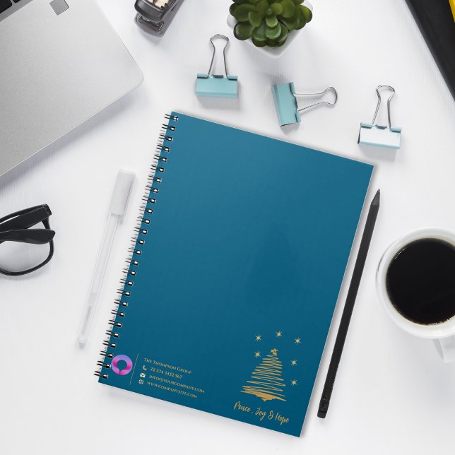 Carnet Marque turquoise de Noël de l'entreprise et de l'a (Teal Corporate Christmas Tree & Company Branding Notebook)