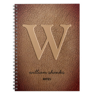 Carnet Marron cuir Rustique monogramme nom en script noir