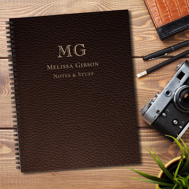 Carnet Marron Faux Cuir Doré Monogrammé (Créateur téléchargé)