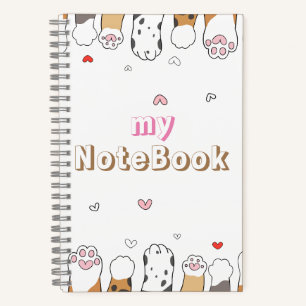 Carnet Marron Gris Blanc Pattes de Chats Mignons 14 x 21,