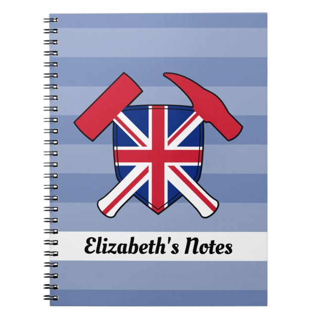 Carnet Marteau de rock du géologue avec logo Union Jack (Devant)