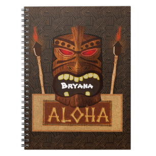 Carnet Masque Tiki en bois Vintage Rétro ALOHA Hawaïen