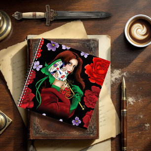Carnet Masque Vénitien Femme Élégante Rouge Vert