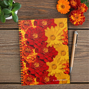 Carnet Médaille des Marigolds rouge jaune et orange